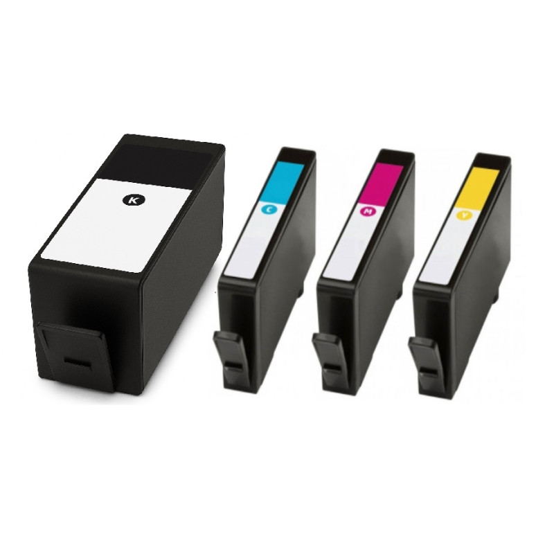 Pack De 5 Cartouches Compatibles HP 912 XL - 1 Noir + 4 Couleurs - Pour Imprimantes OfficeJet 8010 à 8025 - 7