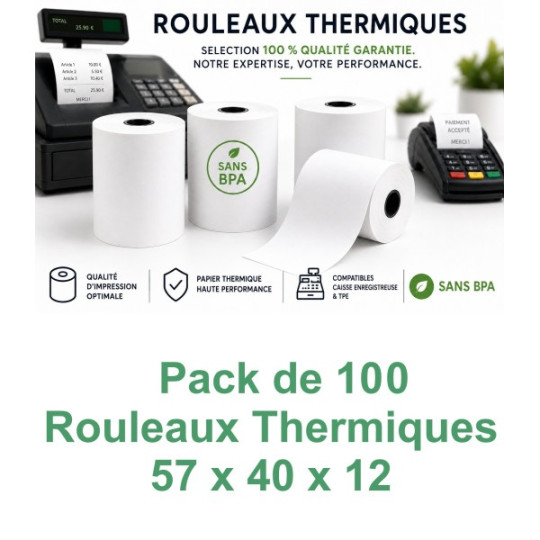 Pack de 100 Rouleaux Thermiques CB - TPE 57x40x12 - Sans BPA - Certifié FSC