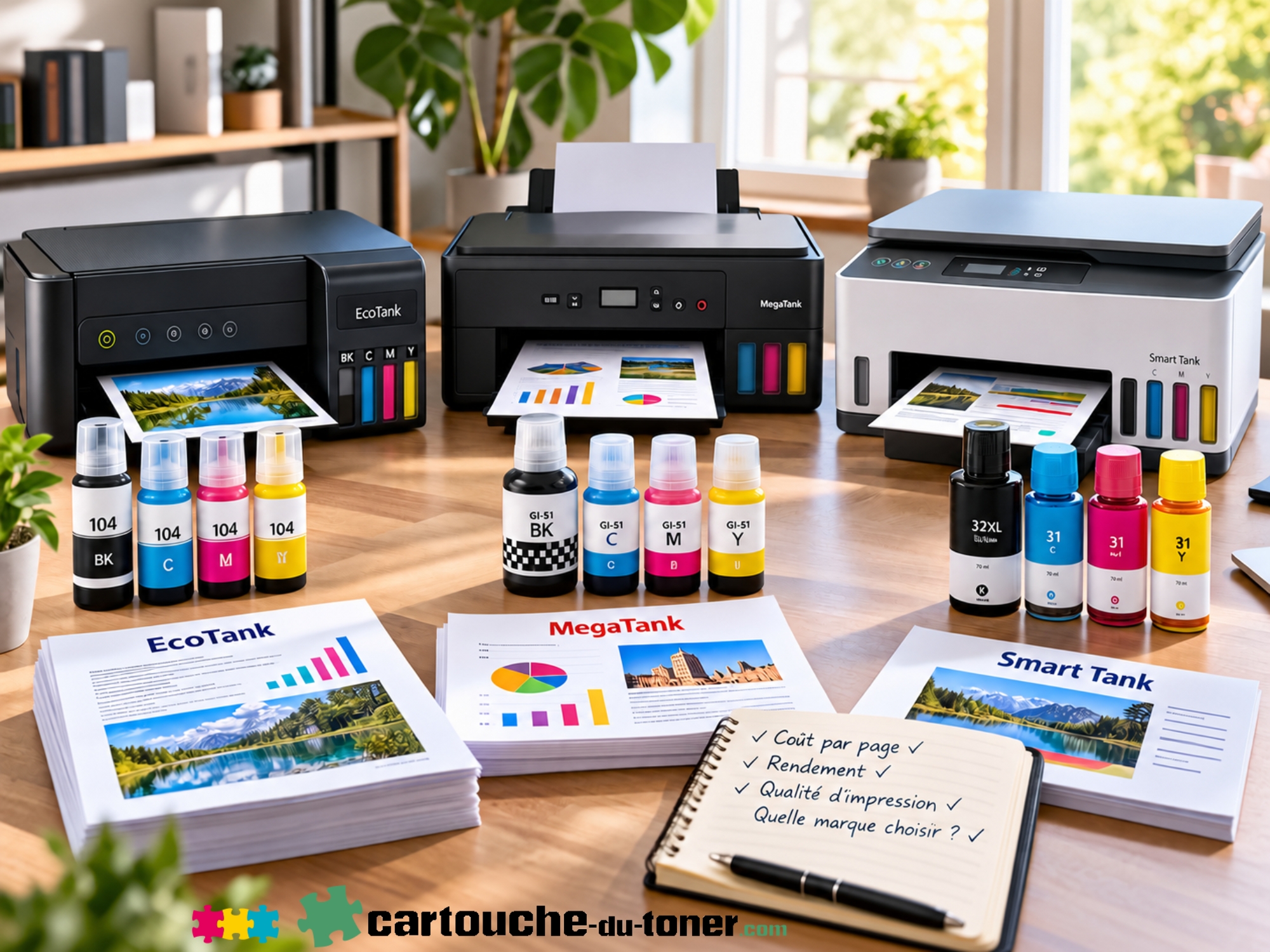 Bouteilles d'encre : comparatif complet Epson EcoTank, HP Smart Tank et Canon MegaTank